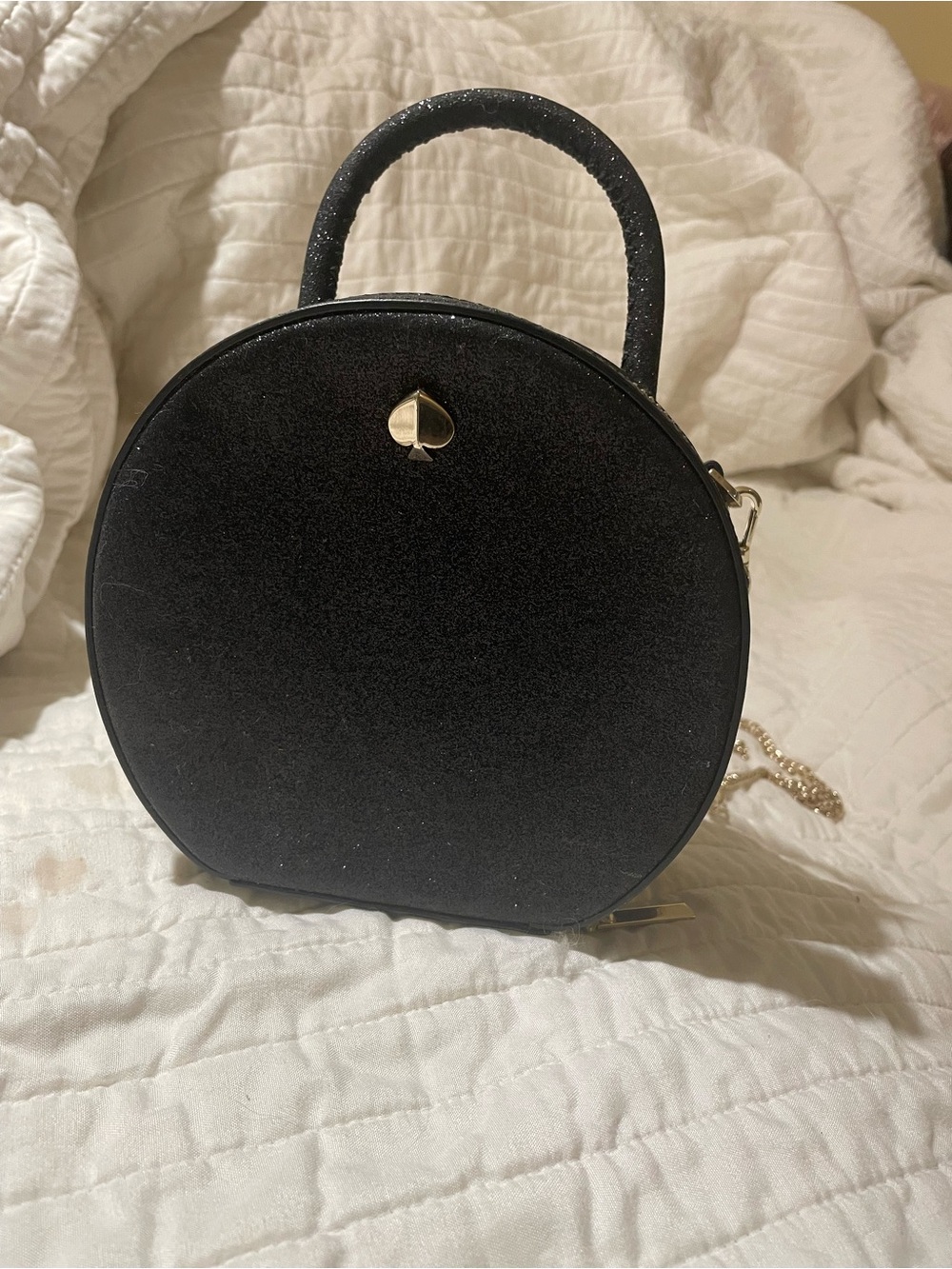 kate spade Black Round Top-Handle Mini Bag with Gold Spade Logo